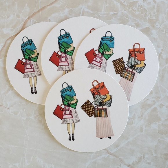 NWT Fashion Coasters Set of 4 Cute Hand Drawn Unique Handbag Sketches - Picture 1 of 11